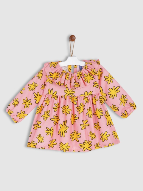 

YK Girls Pink Printed Fit & Flare Dress