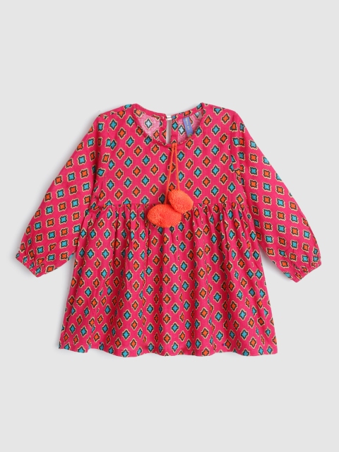 

YK Girls Pink & Blue A-Line Geometric Print Dress