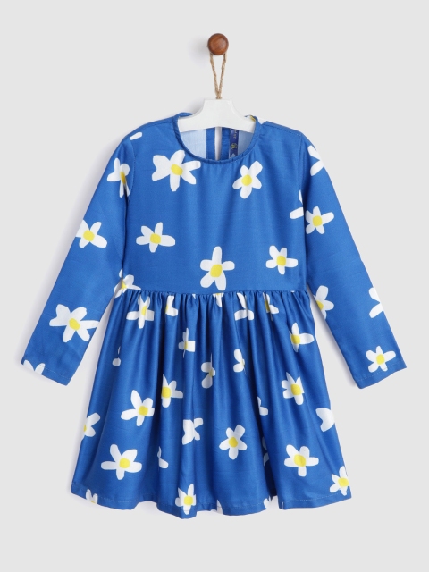 

YK Girls Blue & White Floral Fit & Flare Dress