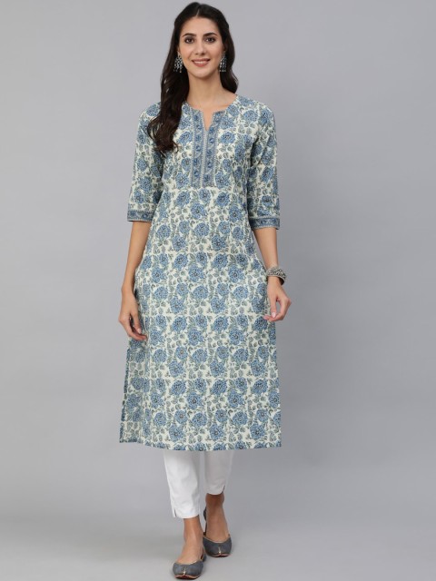 

Nayo Women Blue & White Ethnic Motifs Printed Kurta
