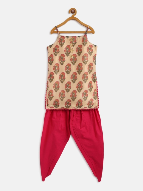 

Lil Tomatoes Girls Beige Ethnic Motifs Pure Cotton Kurti with Patiala Salwar