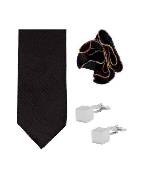 

The Tie Hub Men Black Self Design Paisley Microfiber Accessory Gift Set