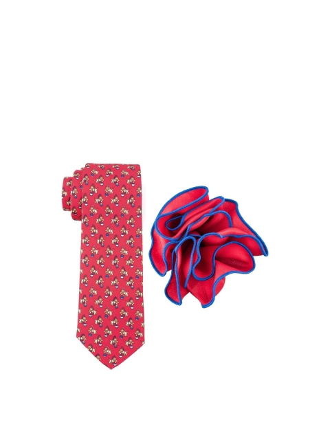 

The Tie Hub Men Red Circus Lion Print Silk Combo Necktie