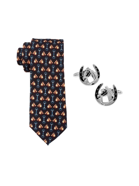 

The Tie Hub Men Black & Brown Printed Accessory Gift Set