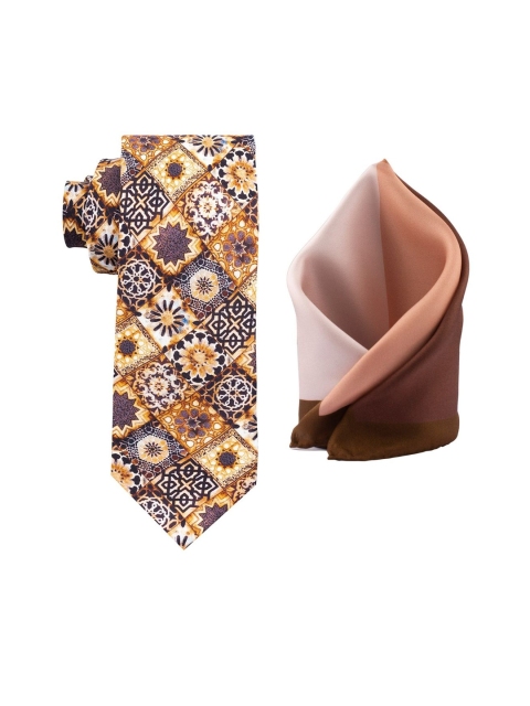 

The Tie Hub Yellow and Brown Floral Silk Necktie Accessory Gift Set