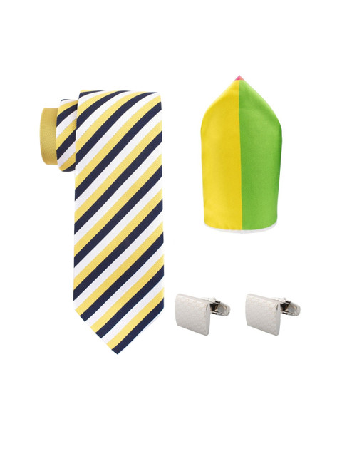 

The Tie Hub Men Yellow and Navy Blue Striped Accessory Gift Set