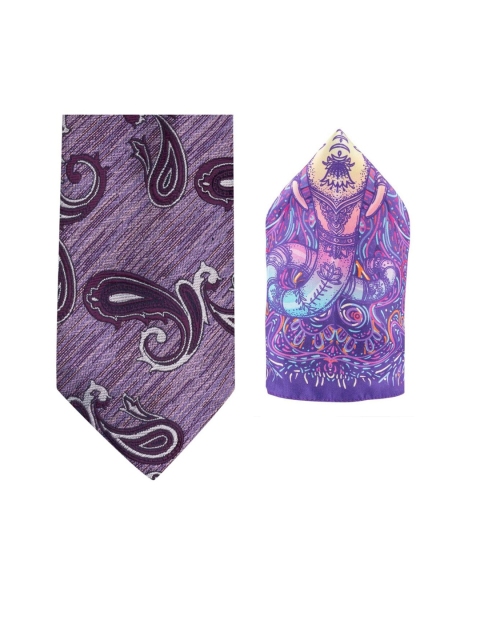 

The Tie Hub Purple Paisley Microfiber Revrsible Necktie Accessory Gift Set