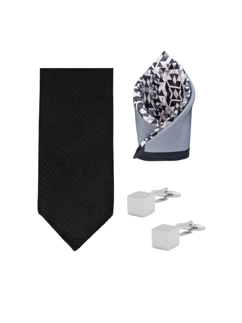

The Tie Hub Black Self Paisley Microfiber Reversible Necktie Accessory Gift Set