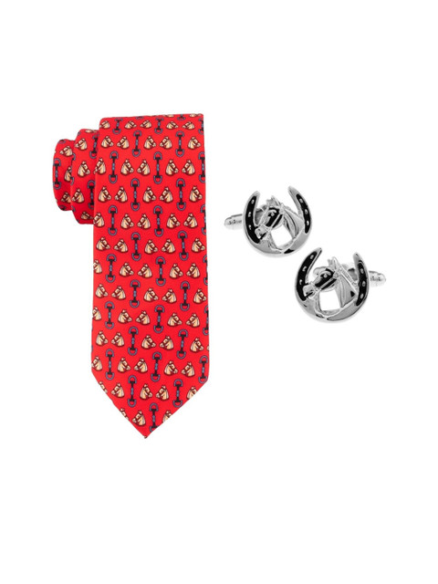 

The Tie Hub Men Horse Printed Accessory Gift Set, Red