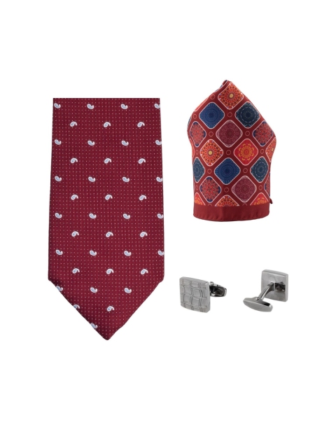 

The Tie Hub Maroon Paisley Print Microfiber Necktie Accessory Gift Set