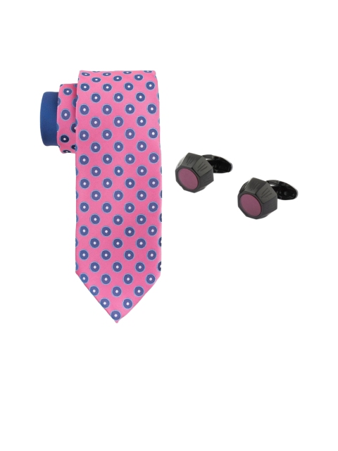 

The Tie Hub Men Silk & Brass Accessory Gift Set, Pink