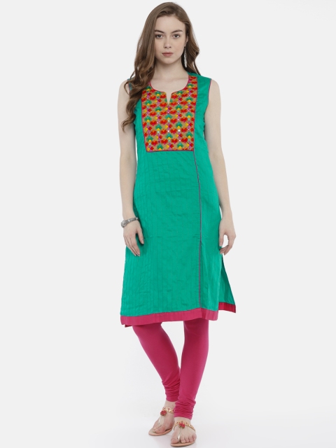 

RANGMANCH BY PANTALOONS Women Green Printed Straight Kurta