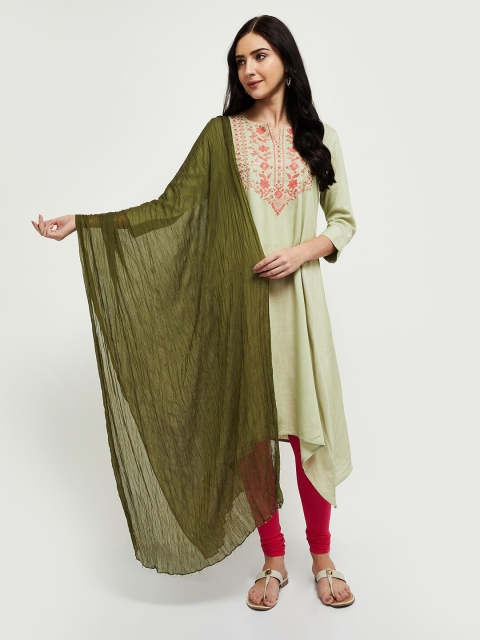 

max Green Dupatta with Tasseled Border