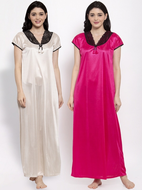 

Secret Wish Women Pack of 2 Cream & Pink Maxi Nightdress