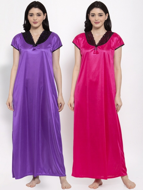 

Secret Wish Pack Of 2 Women Purple & Pink Maxi Nightdress