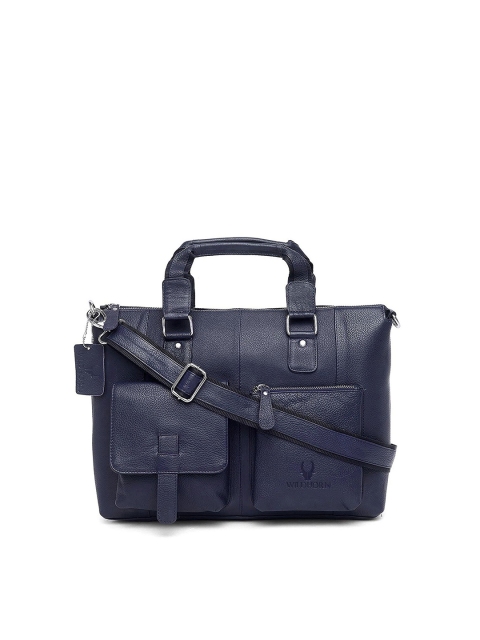 

WildHorn Men Blue Solid Leather Laptop Bag