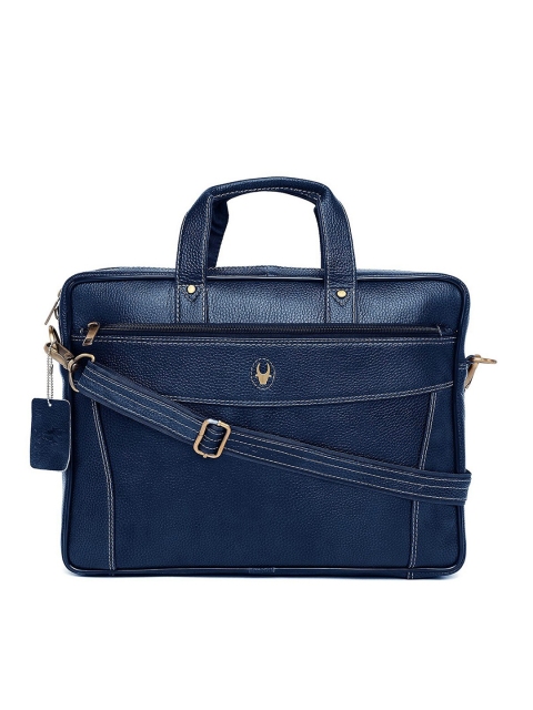 

WildHorn Men Blue Solid Genuine Leather Laptop Bag