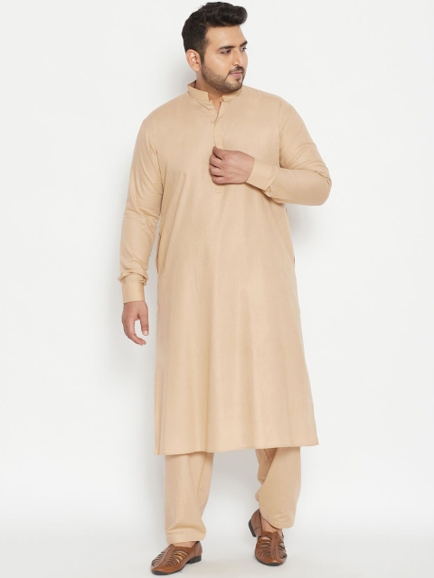 

VASTRAMAY PLUS Men Beige Solid Regular Cotton Blend Kurta with Pyjamas