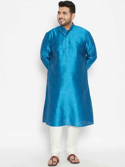 

VASTRAMAY PLUS Men Turquoise Blue Kurta with Churidar