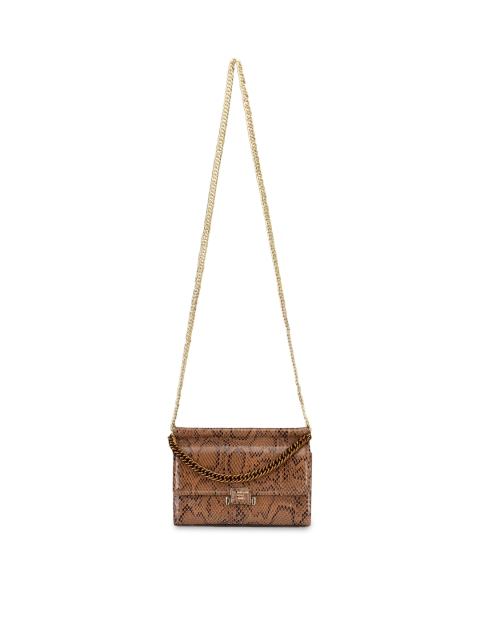 

Da Milano Brown Animal Leather Structured Sling Bag with Quilted