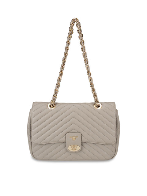 

Da Milano Women Grey Textured Leather Structured Sling Bag with Quilted