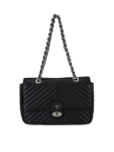 

Da Milano Black Textured Leather Structured Handheld Bag with Quilted