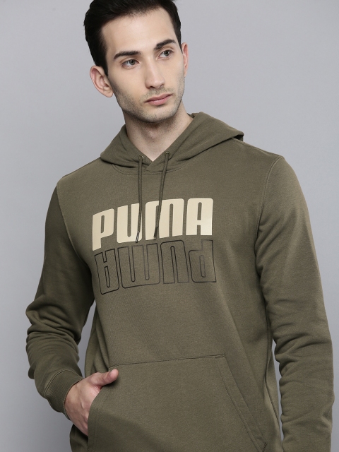 

PUMA POWER Men Olive Green Logo Printed Hoodie Sweatshirt