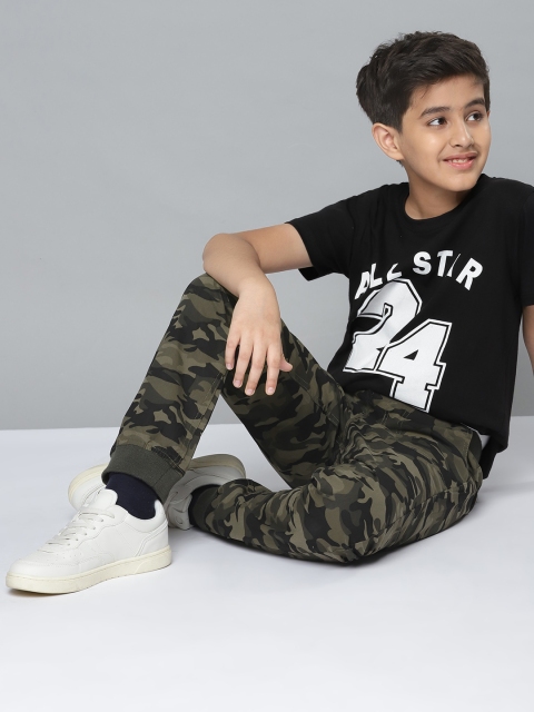 

YK Boys Olive Green & Black Camouflage Print Cotton Joggers