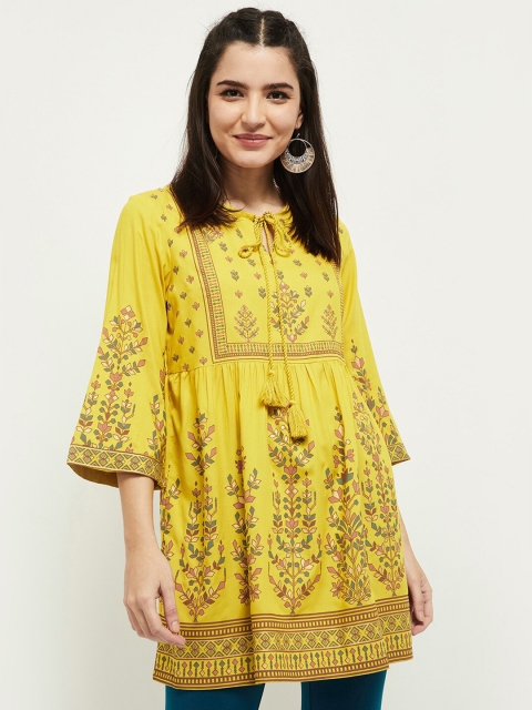 

max Women Yellow & Green Printed Viscose Rayon Tunic