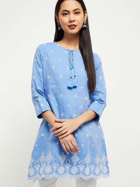 

max Women Blue & White Ethnic Motifs Printed Pure Cotton Tunic