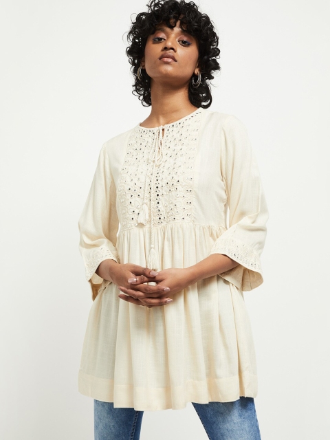

Max Women Cream Self Design Tunic