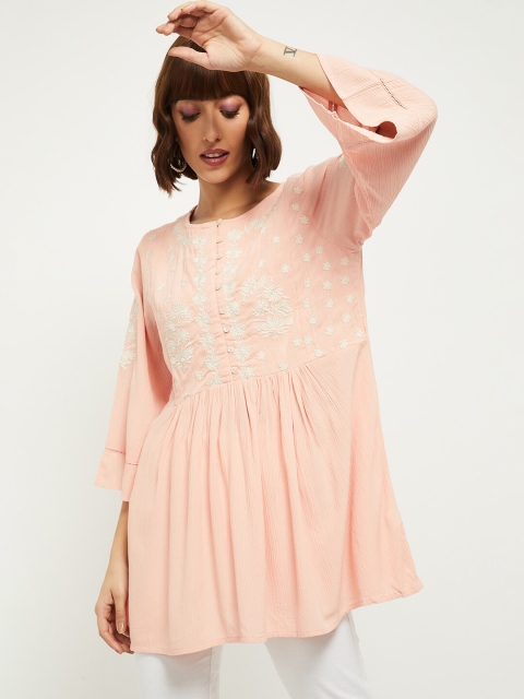 

max Women Peach-Coloured & White Printed Tunic