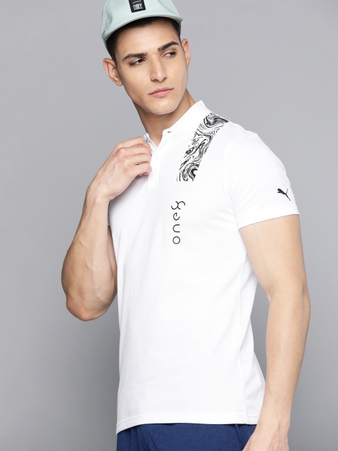 

one8 x PUMA Men White Printed Henley Neck Slim Fit T-shirt