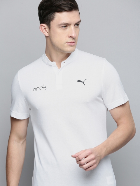 

one8 x PUMA Men White Brand Logo Printed Mandarin Collar Casual T-shirt