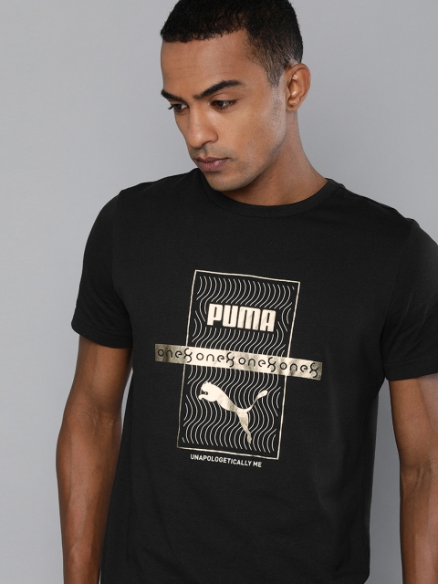 

one8 x PUMA Men Black Gold Foil Graphic Printed Slim Fit Pure Cotton Casual T-shirt