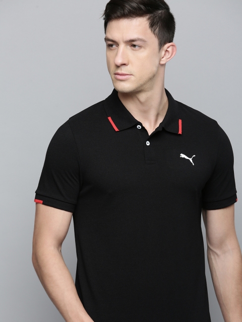 

one8 x PUMA Men Black Brand Logo Printed Polo Collar Casual T-shirt