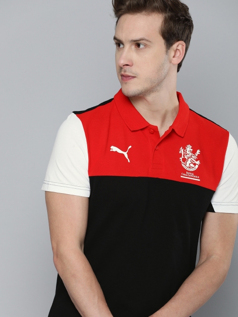

Puma Men Black Red Colourblocked Slim Fit RCB Polo Collar Pure Cotton T-shirt
