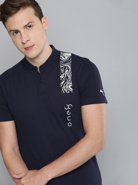 

one8 x PUMA Men Blue Brand Logo Henley Neck T-shirt