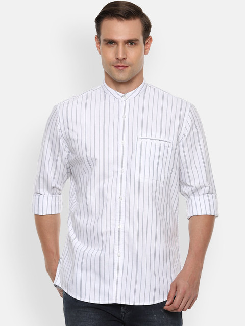 

Louis Philippe Jeans Men White Pure Cotton Slim Fit Opaque Striped Casual Shirt
