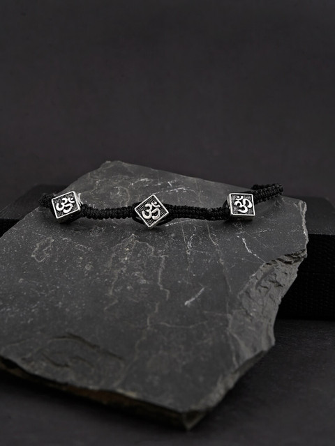

Tistabene Men Silver-Toned & Black Rhodium-Plated Handwoven Omkar Charm Bracelet