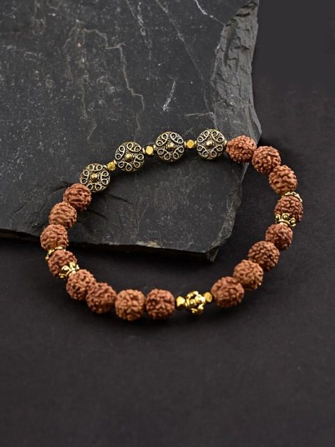 

Tistabene Men Gold-Toned & Brown Gold-Plated Rudraksha Elasticated Bracelet