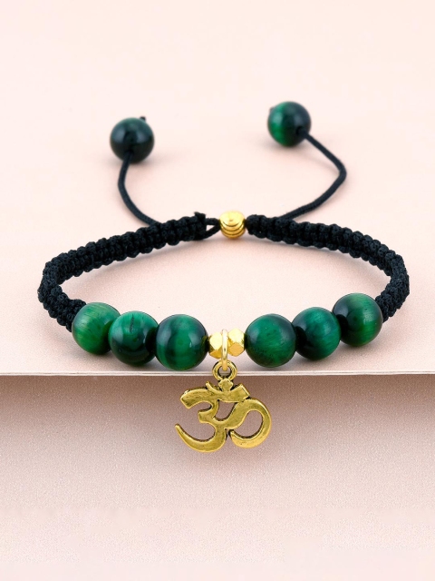 

Tistabene Men Gold & Black Gold-Plated Hand Woven Temple Charm Bracelet