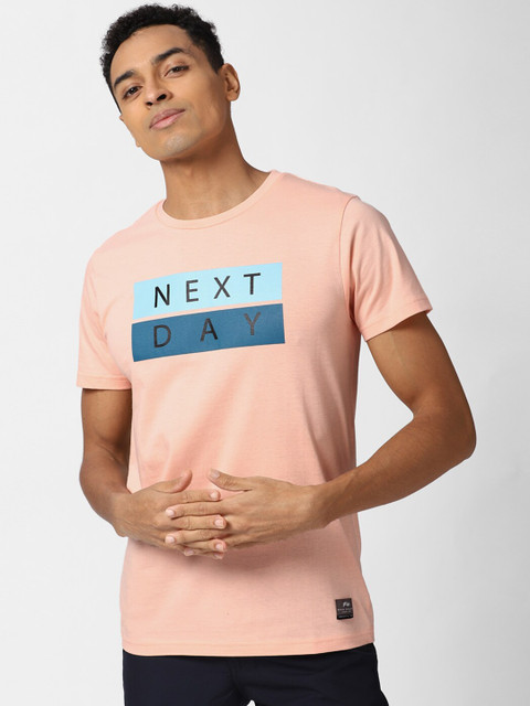 

Peter England Casuals Men Pink & Blue Typography Printed Slim Fit Cotton T-shirt