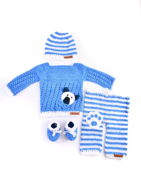 

The Original Knit Kids Blue & White Hand Knit Clothing Set With Booties & Beanie
