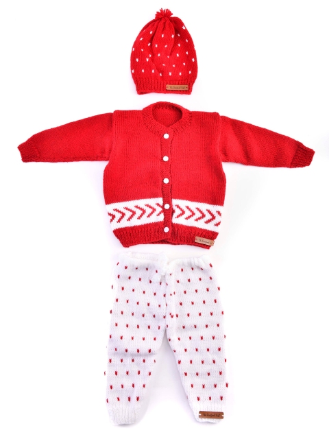 

The Original Knit Unisex Kids Red & White Hand Knit Clothing Set With Beanie