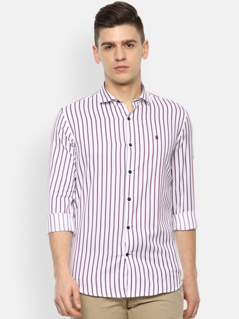 

Louis Philippe Sport Men White & Maroon Slim Fit Opaque Striped Cotton Casual Shirt