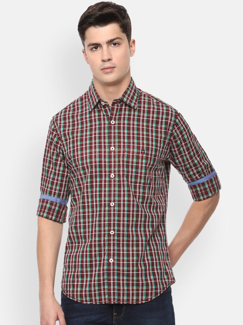 

Louis Philippe Sport Men Maroon & White Slim Fit Tartan Checks Opaque Cotton Casual Shirt