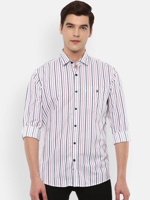 

Louis Philippe Sport Men White & Red Slim Fit Opaque Striped Cotton Casual Shirt