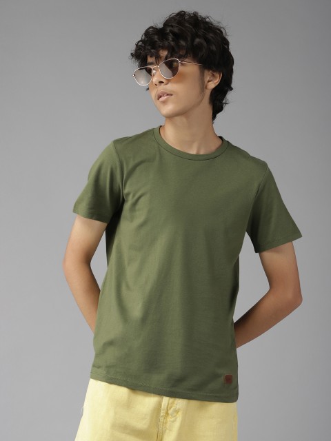

UTH by Roadster Boys Olive Green Pure Cotton Solid T-shirt
