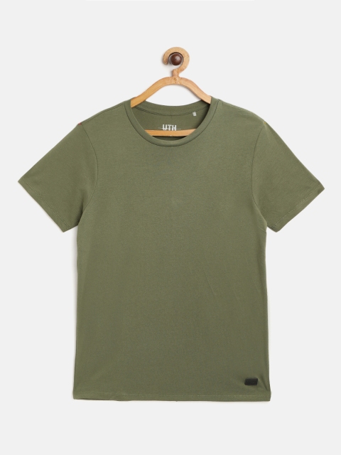 

UTH by Roadster Boys Olive Green Pure Cotton Solid T-shirt